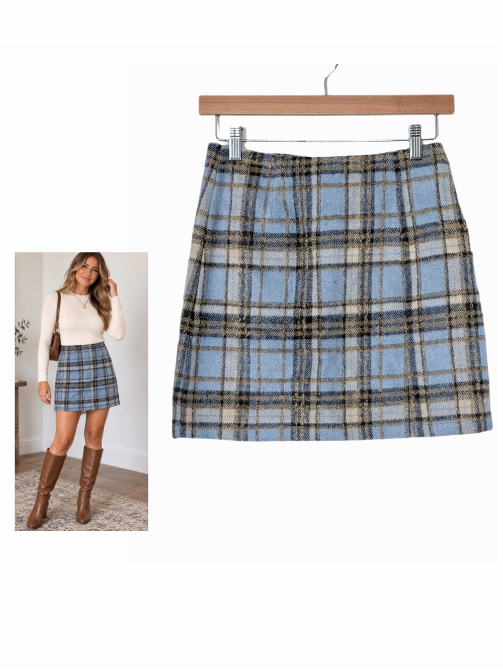 Porter’s Pot Blue Plaid Mini Skirt Straight Fit Size XS Preppy Fall Collegiate